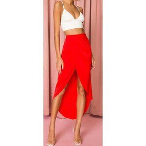 Superdown Bright Red Draped Tulip Midi Skirt – Size S (New with Tags)